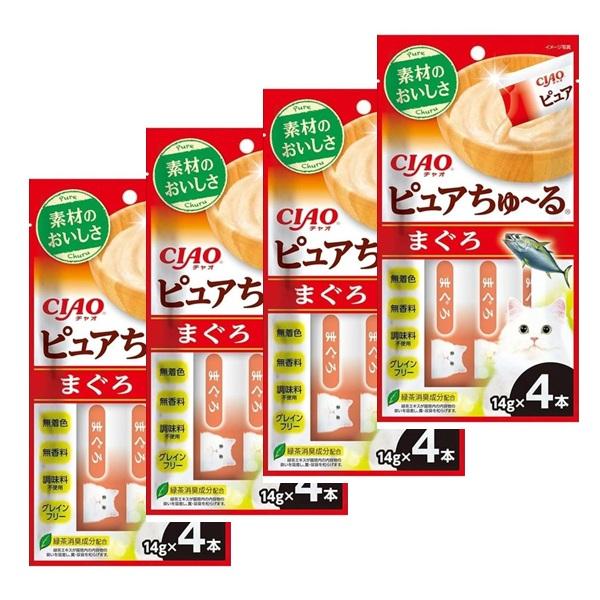 【送料無料】【賞味期限2026/10】チャオ (CIAO) ピュアちゅーる まぐろ 4本×4個セット...