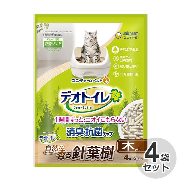 ケース　国産　デオトイレ　針葉樹の消臭・抗菌チップ　4L × 4袋　猫砂　ネコ砂　木タイプ　木製　1...