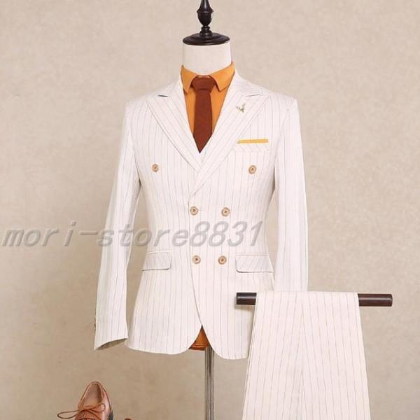 3ピーススーツ スーツ フォーマル 3点セット ホワイト 紳士服 メンズ 結婚式 パーティー タキシ...