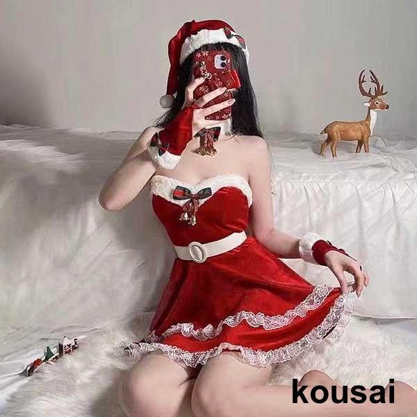 クリスマス フルセット かわいい コスプレ レデイース ワンピース スカート 袖なし 女っぽい テー...