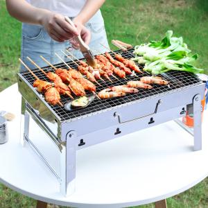 コンロ 折りたたみ バーベキューコンロ BBQ 焚き火台 アウトドアコンロ キャンプ ミニコンロ ステンレス 庭 屋外 野外 組立 収納バック 焼網付｜mori-store8831