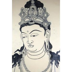 【仏教美術】木版画「観音菩薩」　仏像 置物 絵画 壁掛け 掛け軸 インテリア