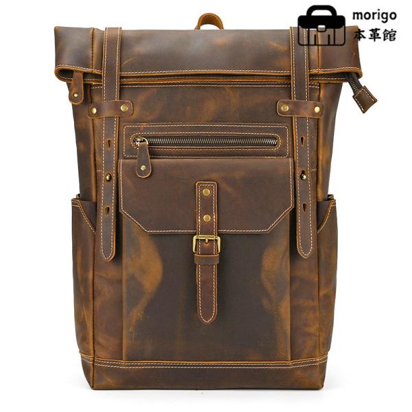 本革 リュックサック ロールトップバックパック 大容量 メンズ レディース 多機能 耐久性抜群 旅行...