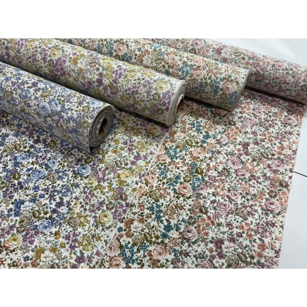 サテン バラ柄 薄手 生地 イエロー【50cmあたり250円】