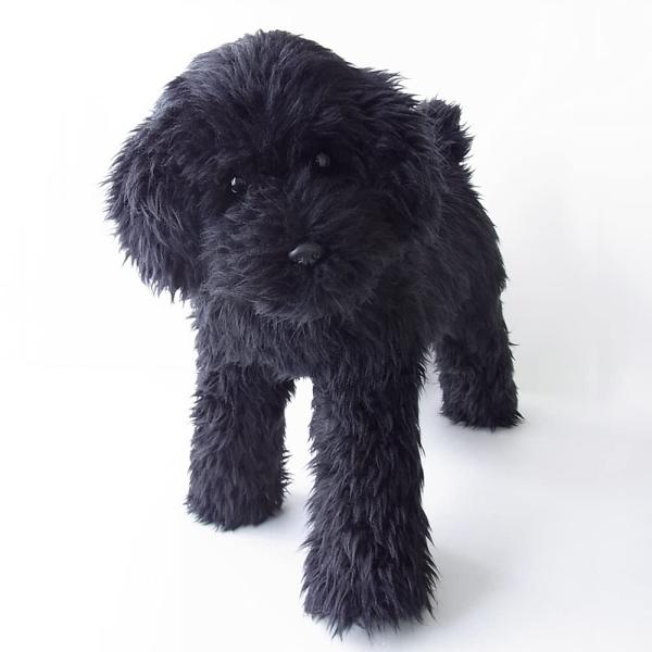 ニニアンドキノ ぬいぐるみ 犬 リアル トイプードル （ブラック 黒） 自由にポーズが変えられる 全...