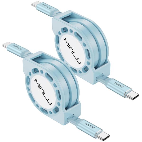 MINLU 100 W伸縮式USB CからUSB C充電ケーブル、[2パック/1.2 M] C型から...