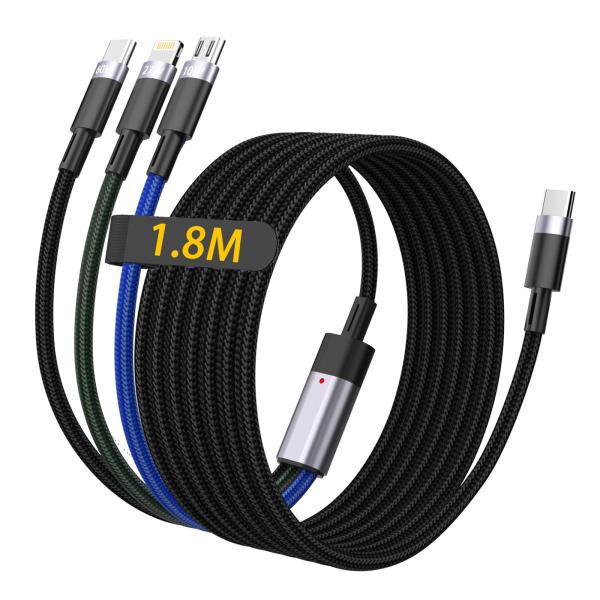 【60W】3in1充電ケーブル 1.8M 急速マルチ USB C ナイロン編み マルチ充電コード 3...