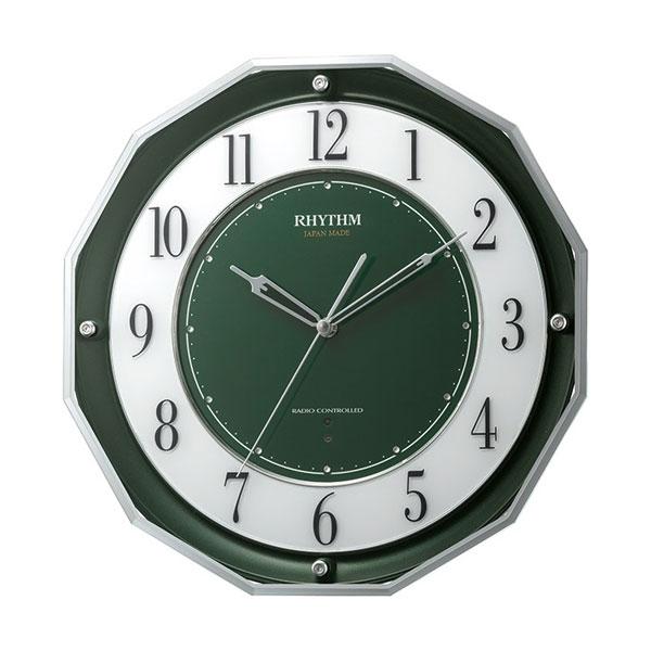 壁掛け時計 電波時計 スリーウェイブ 4MY846SR05 掛時計 リズム時計 緑メタリック色 プラ...