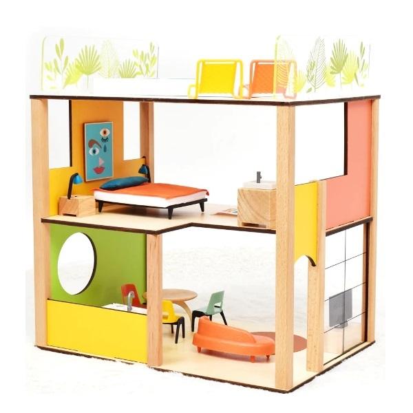 家具付きドールハウス ごっこ遊び インテリア DJECO ジェコ シティー ハウス 家具付き DJ0...