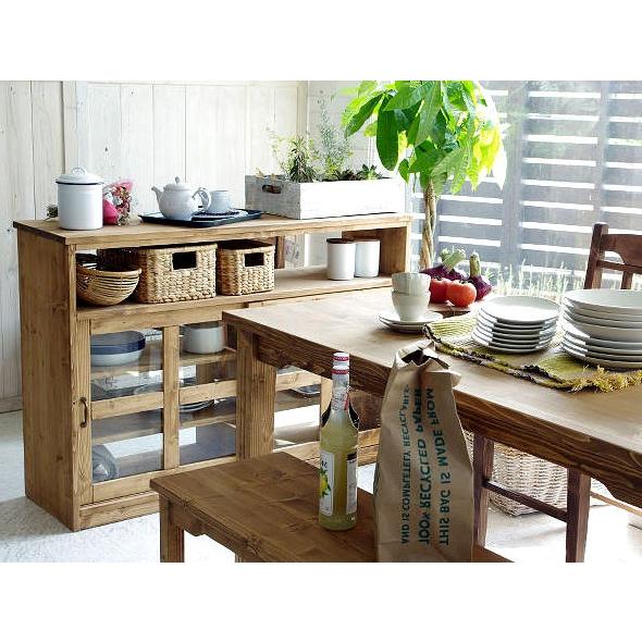 カウンター キャビネット 収納庫 両面カウンター 引き戸 120cm ナチュラル 木製 突板 高級感...