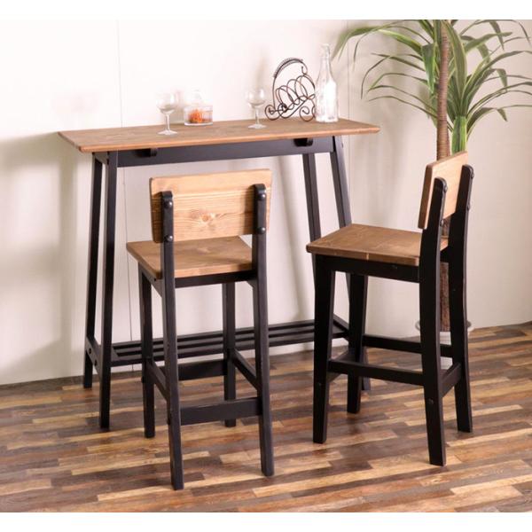 バーテーブル3点セット ハイテーブル 100cm ハイチェア ２脚 パイン材 カントリー 木製 無垢...