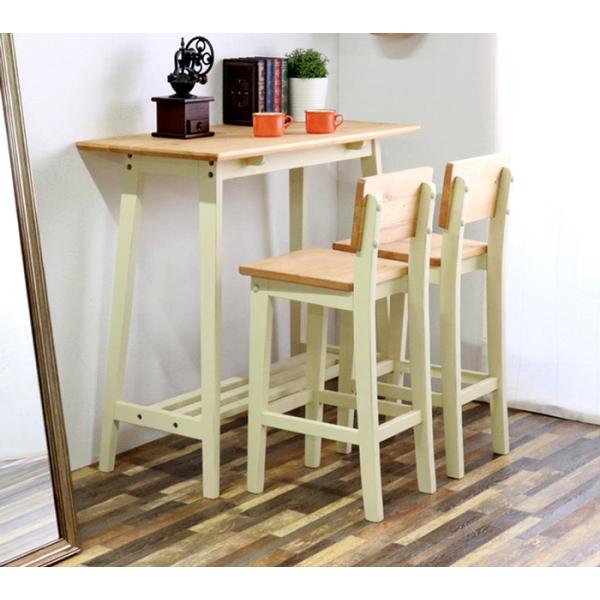 バーテーブル3点セット ハイテーブル 100cm ハイチェア ２脚 パイン材 カントリー 木製 無垢...