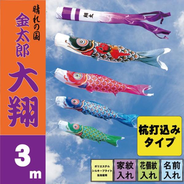 こいのぼり 徳永 鯉のぼり 金太郎大翔 3m 7点 鯉4匹 杭打込みタイプ 徳永鯉 庭園ガーデンセッ...