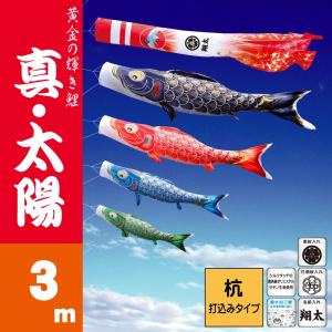 徳永鯉 こいのぼり 徳永 鯉のぼり 真・太陽3m 8点 鯉5匹 杭打ち込み