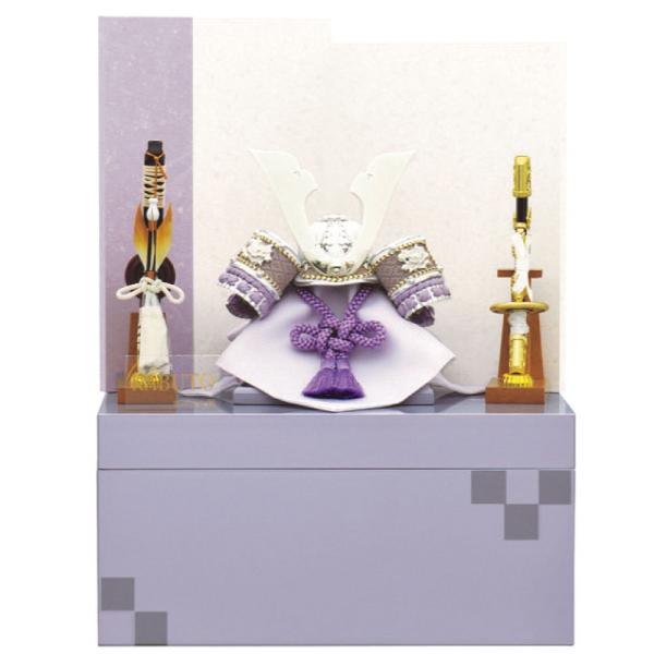 宝童 五月人形 兜飾り 白銀紫中鍬兜（紫） 5号 収納飾り  コンパクト