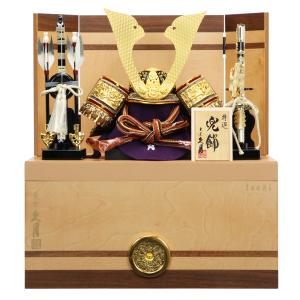 五月人形 久月 針桐 兜二引収納飾り 正絹青裾濃縅 8号 端午の節句 D-6