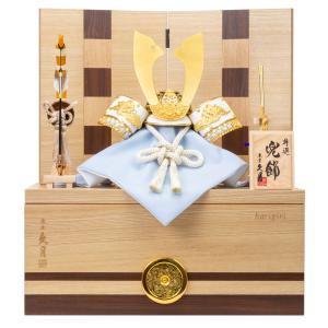 久月 五月人形 兜飾り 銘木収納飾り 栃 鈴木利光作 正絹薄茶中白縅兜 7