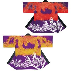 法被 プリント袢天鳳凰 赤/紫 黄/紫 E 7437 7438 お祭り はっぴ