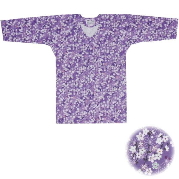 お祭り衣装 鯉口シャツ 麻の葉桜 紫 S-LL D9416 メーカー在庫限り