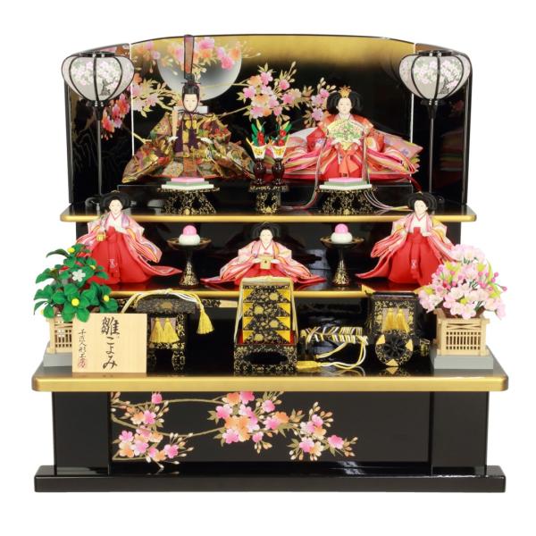 雛人形 三段飾り  五人揃京九五寸月光桜三段飾り間口80cm 奥行き69cm 高さ75cm