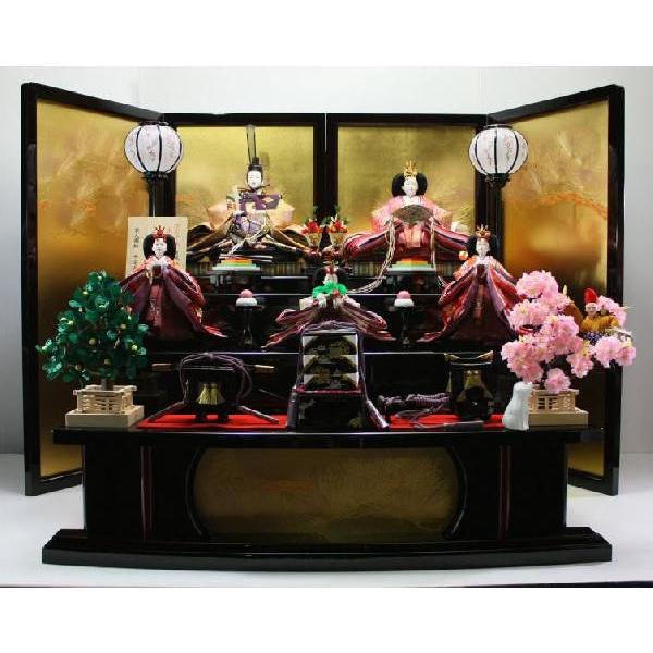 127平安天鳳作京八番有職雛黒塗り三段飾り