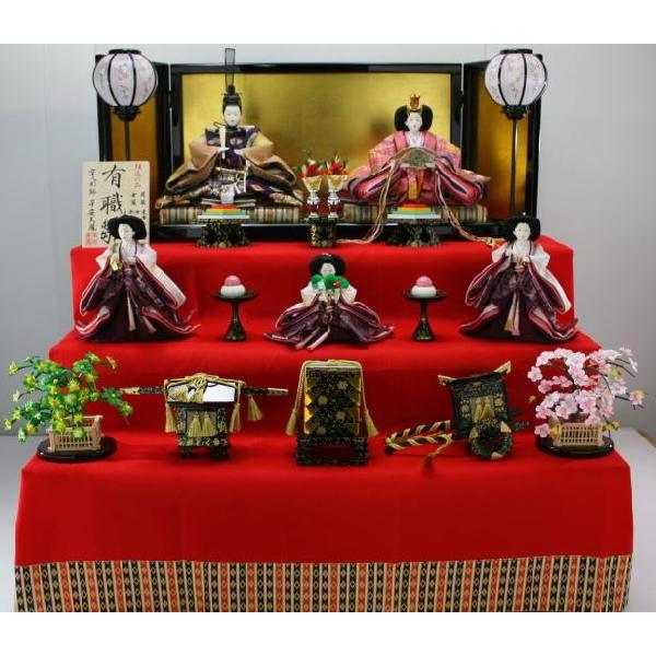 90平安天鳳作京小十番有職雛五人三段毛氈飾り