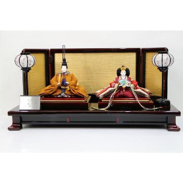 雛人形 75清水久遊作　正絹黄櫨染有職衣裳三五親王平飾り（古代箔屏風留め塗台平飾り）