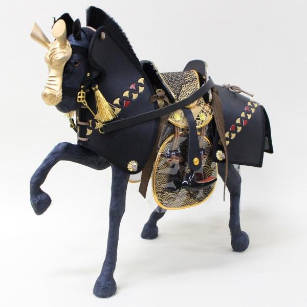 五月人形 馬飾り 8号 奉書黒馬 馬甲（箱入り）