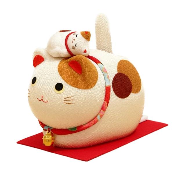 和雑貨 招き猫 ゆらゆらソーラー親子猫（三毛猫）ソーラー電池 電池交換不要 ソーラー招き猫