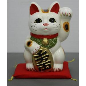 招き猫　33cm　陶器　座布団付き 招き猫 33cm 陶器 座布団付き