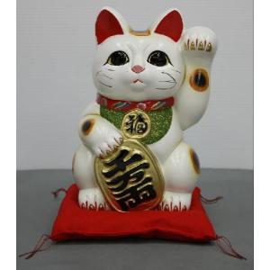 木彫り 招き猫 左手上げ アンティーク 高級シルク座布団付き 木彫り 招き猫 左手上げ アンティーク 高級シルク座布団付き