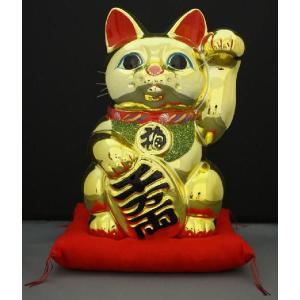8号招き猫小判金（左手）(座布団付)