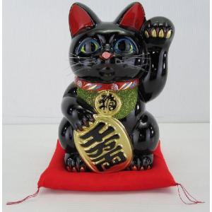 15号開運手長招き猫 黒 右手 左手（座布団付） : 人形のモリシゲ