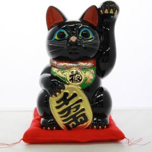 13号開運手長招き猫 黒 右手 左手（座布団付） : 人形のモリシゲ