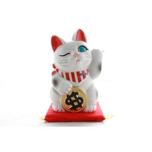 6号招き猫ドル猫白左手(座布団付) : 人形のモリシゲ - 通販 - Yahoo