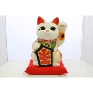 6号招き猫ドル猫白左手(座布団付) : 人形のモリシゲ - 通販 - Yahoo