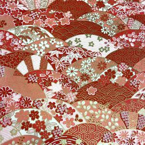 友禅和紙  赤 古典柄 桜 梅 小花 青海波 大判 菊判 約63ｘ93cm