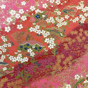 友禅和紙 華やか 扇と波 小桜 赤 菊判 大判 約63ｘ93cm