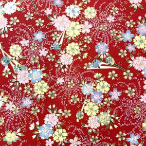 華やかな友禅和紙 華やか桜とかんざし 簪 赤 菊判 大判