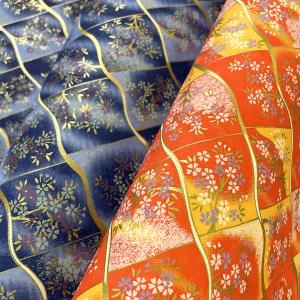 華やかな友禅和紙 金の分銅繋ぎ 小花 赤 朱 青 紺 大判