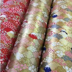 華やかな友禅和紙 富士山と雲 かわいい小花 金地 赤地