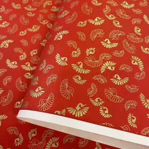 金色が華やかな加賀友禅 和紙 鶴 赤 大判 約63ｘ93cm