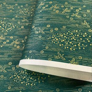 金色が華やかな加賀友禅 和紙 古典柄 鶴と雲 青緑地