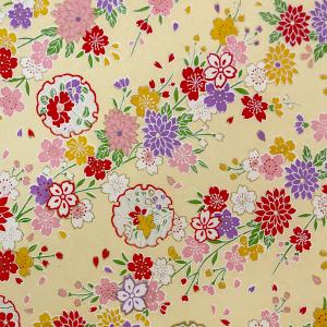 友禅和紙 華やか桜と菊 花模様の雪輪クリーム色...の詳細画像1
