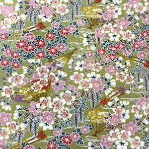 友禅和紙 華やか 桜と扇 菊 藤 うす緑 大判 菊判 約63ｘ93cm