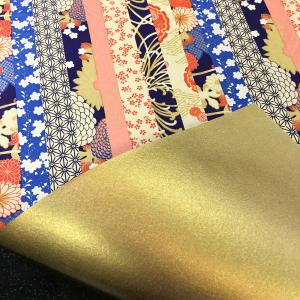 金千代友禅 表が友禅 裏が金 古典柄 縞 小判 約31x 47cm