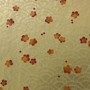 華やかな友禅紙 金色地 青海波に梅の花 大判 菊判 約63ｘ93cm