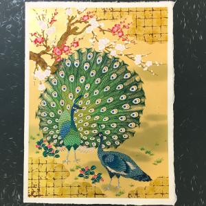 豪華 総柄和紙 特上友禅 孔雀 くじゃく 小判 49cm x 65cm 手漉和紙
