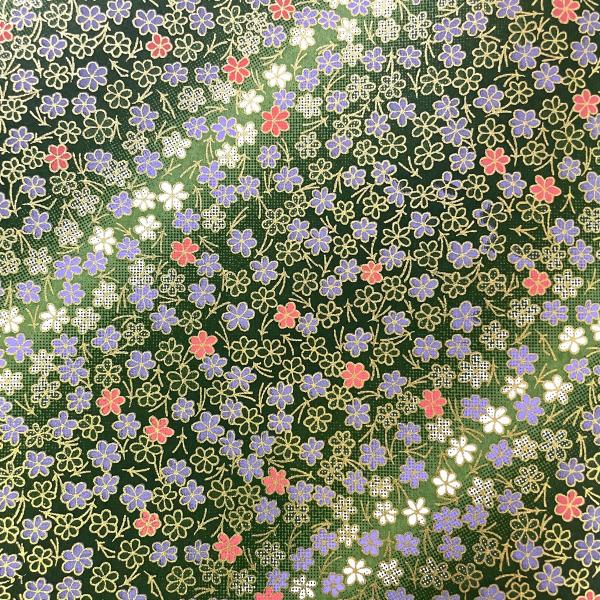 友禅紙 深緑のぼかしに小花 白 藤色の小花 菊判 大判 約63ｘ93cm 千代紙