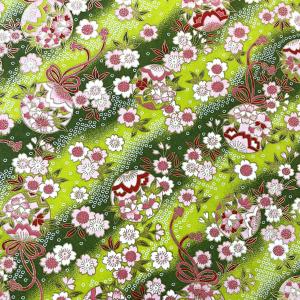 友禅和紙 華やか毬と桜 緑色のぼかし 大判 菊...の詳細画像1